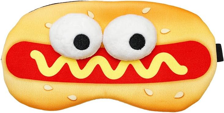 PERFECTSIGHT Sleep Eye Masks, Cute Plush Sleep Eye Cover Lightweight Adjustable Eyeshade Faux Fur Mask Cover for Women Men Sleep Travel Nap (Hotdog)
