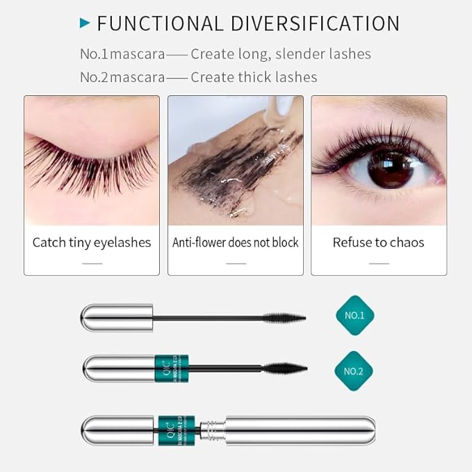 2-in-1 4D Silk Fiber Mascara: 5x Longer, Waterproof, No Clumping, Long-lasting, and Smudge-Proof for Natural Eyelash Makeup (Silver Tube, 1Pc)