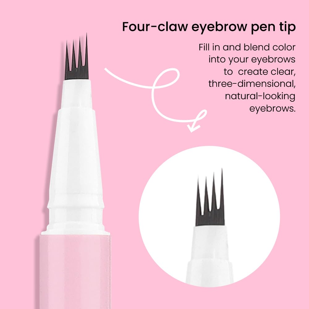 evpct 1Pcs Light Brown Magic Microblading Eyebrow Contouring Pen Brow Pencil, with 4 Brush Micro-Fork-Tips Precise Applicator, Dual-ended Eyebrow Brush, Hair Like Strokes, Natural Looking Brows