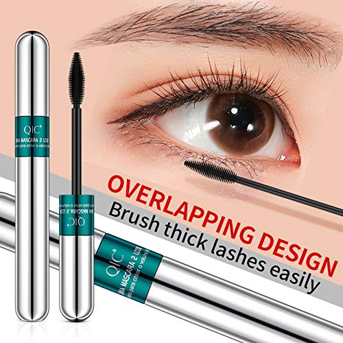2-in-1 4D Silk Fiber Mascara: 5x Longer, Waterproof, No Clumping, Long-lasting, and Smudge-Proof for Natural Eyelash Makeup (Silver Tube, 1Pc)