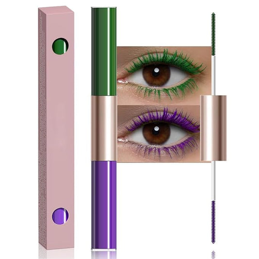 BINGBRUSH Colored Green Mascara for eyelashes Dual ended Long-Lasting Volumizing Lengthening Purple Mascara, green contacts for eyes Waterproof Eye Makeup for Party Daily Looks (02#-Green & Purple)