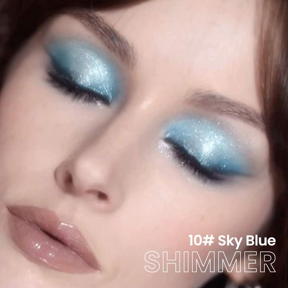 evpct Sky Blue Shimmer Cream Eye Shadow Brightener Sticks Set for Eyes, Blue Shimmery Matte Pencil Eye shadow Applicator Stick Pen Palette Makeup Waterproof sombras en crema para ojos 10#