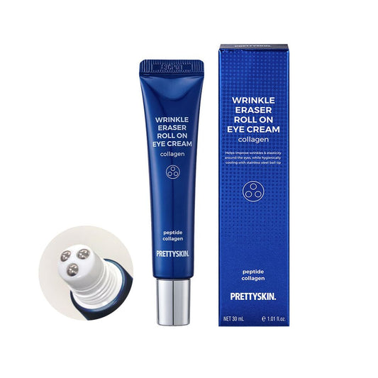 PS.PRETTYSKIN Roll on Eye Cream with Hydrolyzed Collagen and Stainless Steel ball Tip- Under Eye Roller Cream for Elasticity Wrinkles Puffiness Fine Lines-Korean eye cream 30ml/1.01fl.oz.(Collagen)
