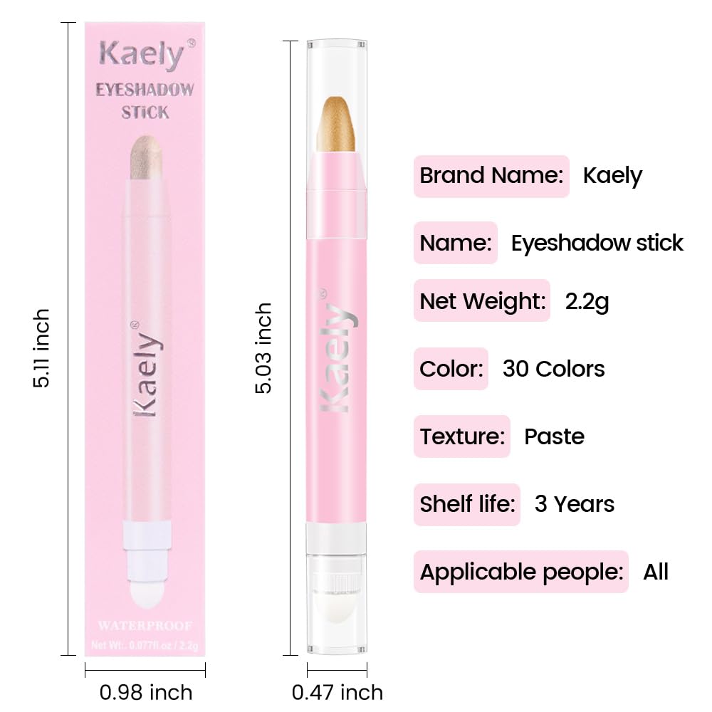 evpct 1Pcs Beige Gold Shimmer Cream Eye Shadow Brightener Sticks for Eyes Waterproof Pigmented, Double Ended Cream Eyeshadow Stick Pencil Pen with Applicator, Eye Shadow Palette Highlighter Makeup 15