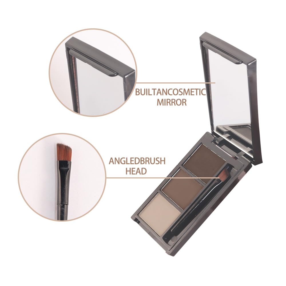 Eyebrow Powder Dark Light Brown Kit,Eye Brow Powder for Women with Brow Brush,Long-Lasting Waterproof Three Colors Brow Filler Get Full Defined Natural Brows,Eyebrow Powder Makeup