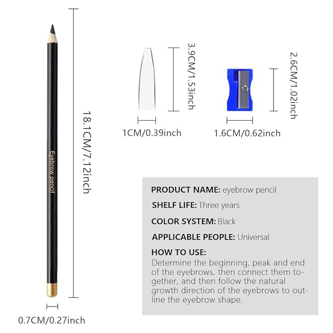 6Pcs Black Eyebrow Pencils for Women,Wooden Hard-Core Eyebrow Eyeliner Pencil,Sharpener Included,Long Lasting Waterproof Sweat-proof Create a Natural Eye Brow Makeup,Beginner Brow Pencil,Cruelty-Free