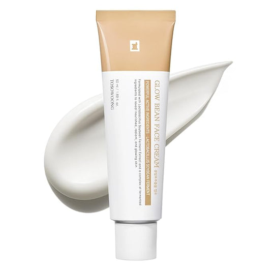 TOSOWOONG Glow Bean Face Cream, 63,844ppm Soybean Ferment Extract, Korean Skincare for Glass Skin, Moisturizer, Relief, Smooth, Nourished Skin, Anti-Aging, Hydrating, K Beauty, 50 ml / 1.69 fl. oz.
