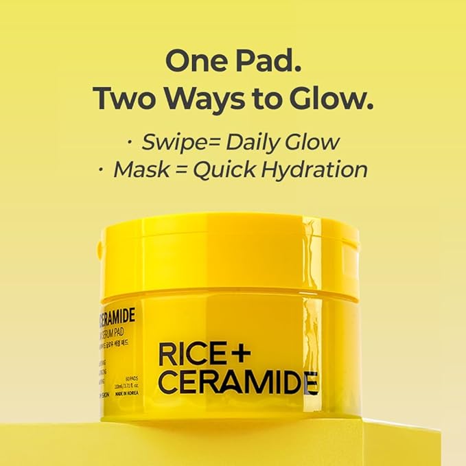 FARMSKIN Riceramide Glow Serum Pad - Revitalizing & Moisturizing Face Serum Cotton Rounds with 3x Ceramide, Rice Filterate & Niacinamide - Korean Skin Care for Uneven Skin Tone (60 Sheets, 3.71 fl oz)