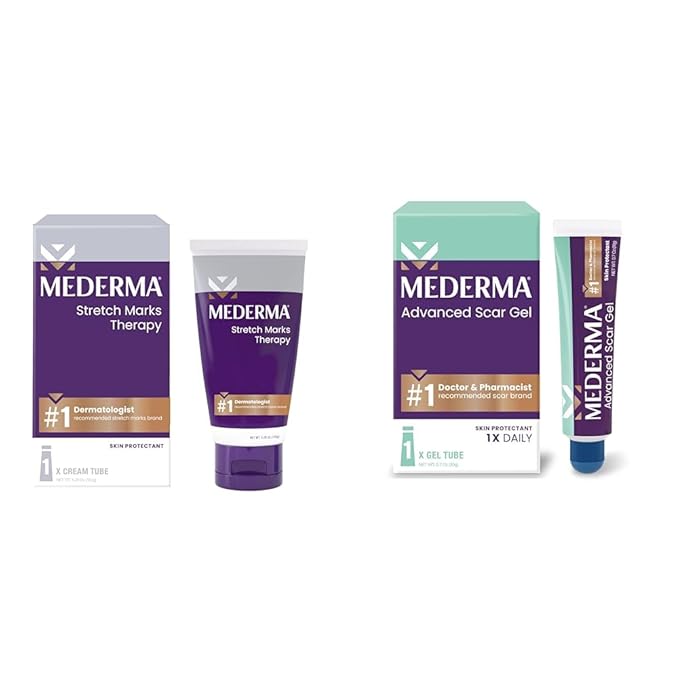 Mederma Stretch Marks Therapy, Helps Prevent and Treat Stretch Marks & Advanced Scar Gel, Treats Old and New Scars, Reduces the Appearance of Scars from Acne, Stitches, Burns and More, 0.70oz (20g)