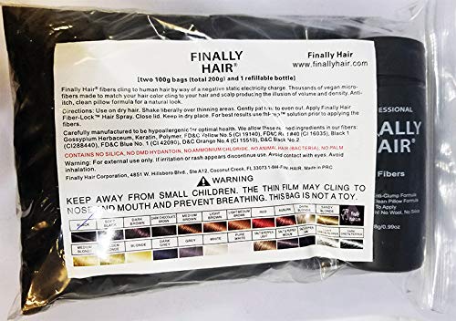 Hair Building Fibers 200 Grams 7 Oz. With Bottle By Finally Hair 50g*4 (Black)