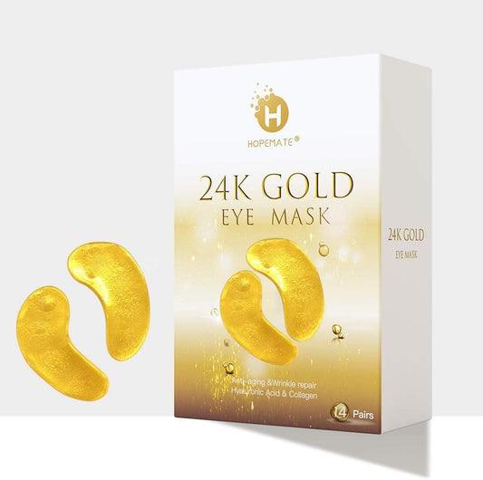 Eye Patches, Under Eye Mask, 24K Gold Eye Treatment Mask, Dark Circles Gel Pads, Under Eye Bags Treatment for Puffy Eyes, Anti-Wrinkle , 14 Pairs