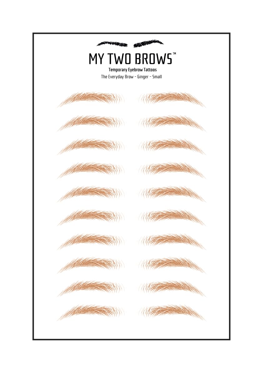 (10 pairs) Ginger Temporary Eyebrow Tattoo - Small Size - Waterproof & Smudgeproof - Everyday Brow Style Eyebrow Stickers - Sheet Lasts up to 30 Days - Won't Work on Existing Brows