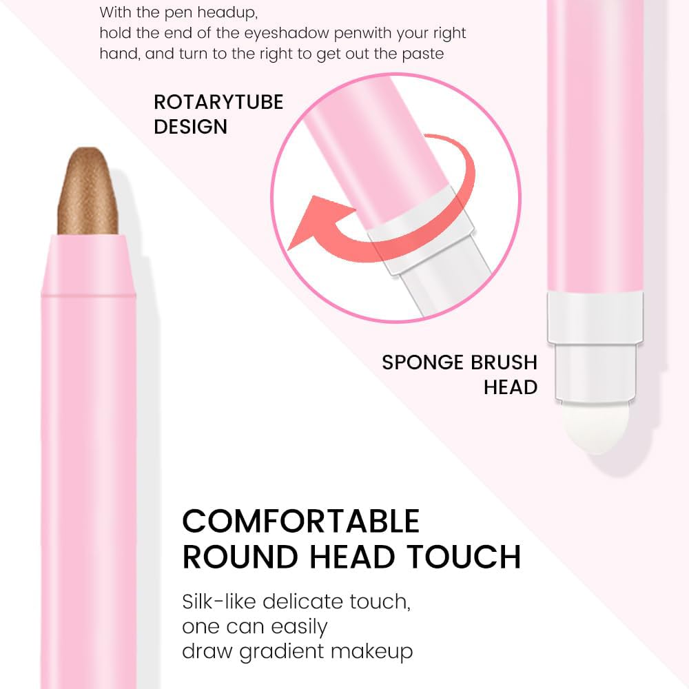 evpct 2Pcs Cream Eye Shadow Brightener Sticks Set for Eyes Waterproof, Light Khaki & Bronze Shimmer Cream Eyeshadow Applicator Stick Long Lasting Pigmented Eye Makeup sombras en crema para ojos 4+20