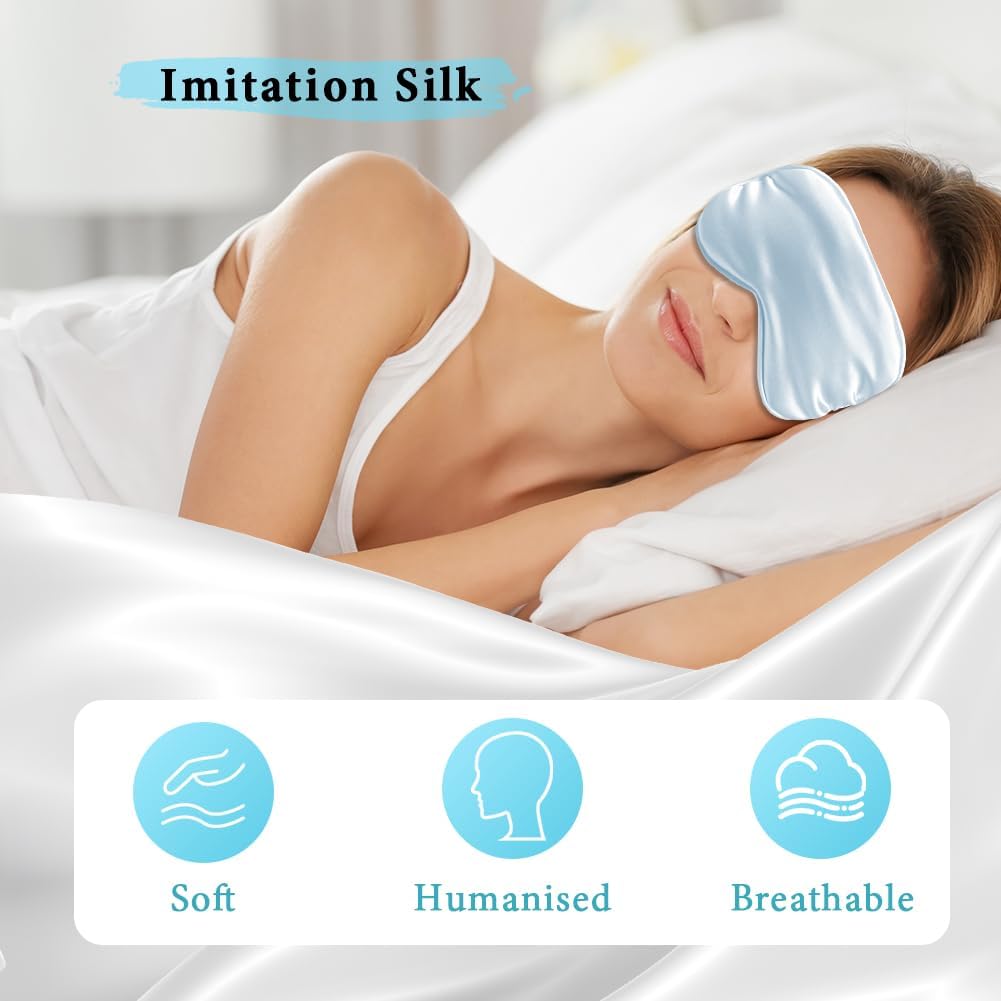Cooling Eye Mask and Silky Sleep Mask 4 Packs for Man Women for Sleeping Frozen Ice Eye Mask Cold Warm Compress Dark Circles Puffiness Dry Eyes Gifting