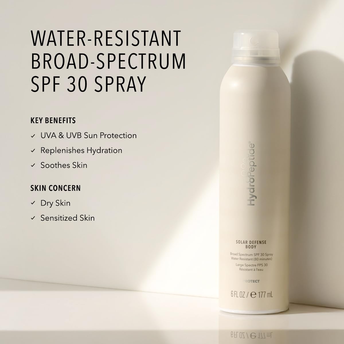 HydroPeptide Solar Defense Body SPF 40, Broad Spectrum, Water Resistant Sunscreen, Hydrates and Soothes, 6 Ounce