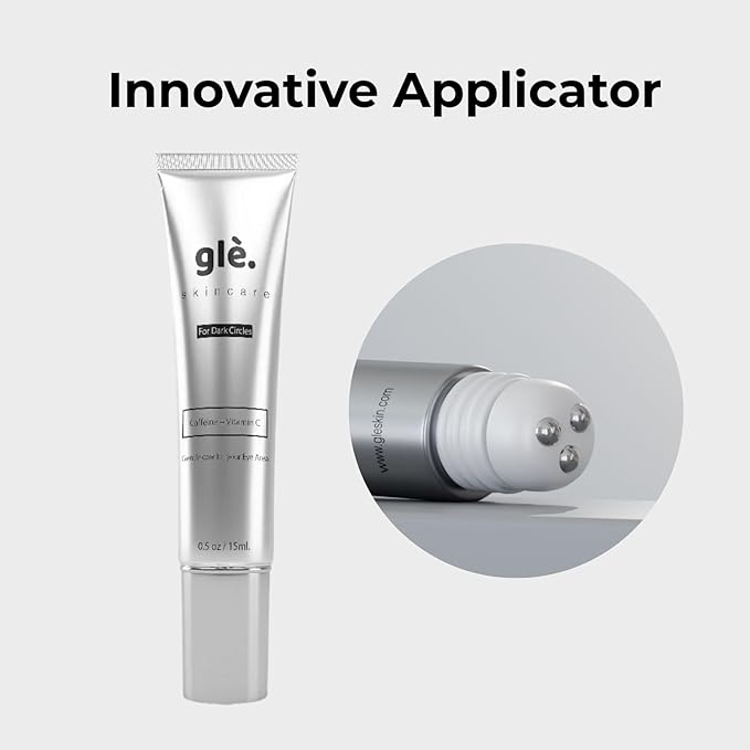 Gle Vitamin C Eye Serum for Dark Circles, Eye Wrinkles and Redness | Dark Circle Under Eye Puffy Eyes Treatment | Caffeine, Vitamin C Hyaluronic Acid | Hydrating & Brightening Scent-Free Travel Size