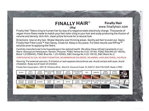 Hair Building Fibers 25 gram (ammonium chloride free) Refill Bag by Finally Hair. Compatible Replacement/Refill for Toppik Xfusion (Dark Salt & Pepper (soft black w/light highlights))