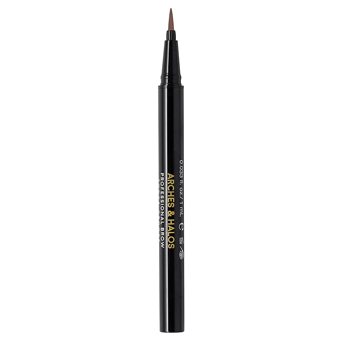 Arches and Halos Fine Bristle Tip Pen - Eyebrow Pencils for Women - Vegan Brow Pencil - Smudge-Proof, Buildable Formula - Dark Brown - 0.02 oz