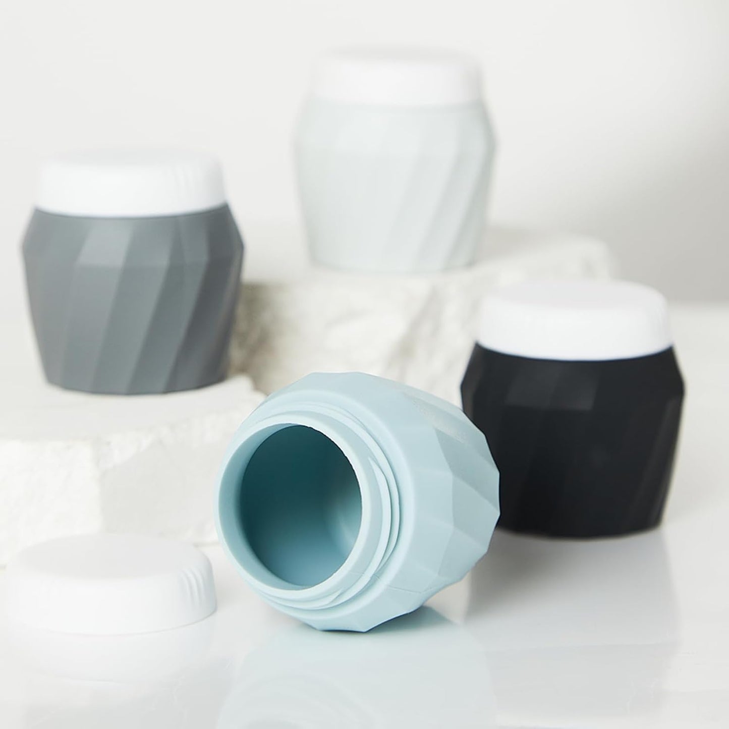 Travel Containers for Toiletries, Premium Silicone Cosmetic Cream Jars, TSA Approved Leak-Proof Refillable Travel Size Toiletries with Clear Bag for Cosmetic Face Body Cream (Gray, 1.7OZ)