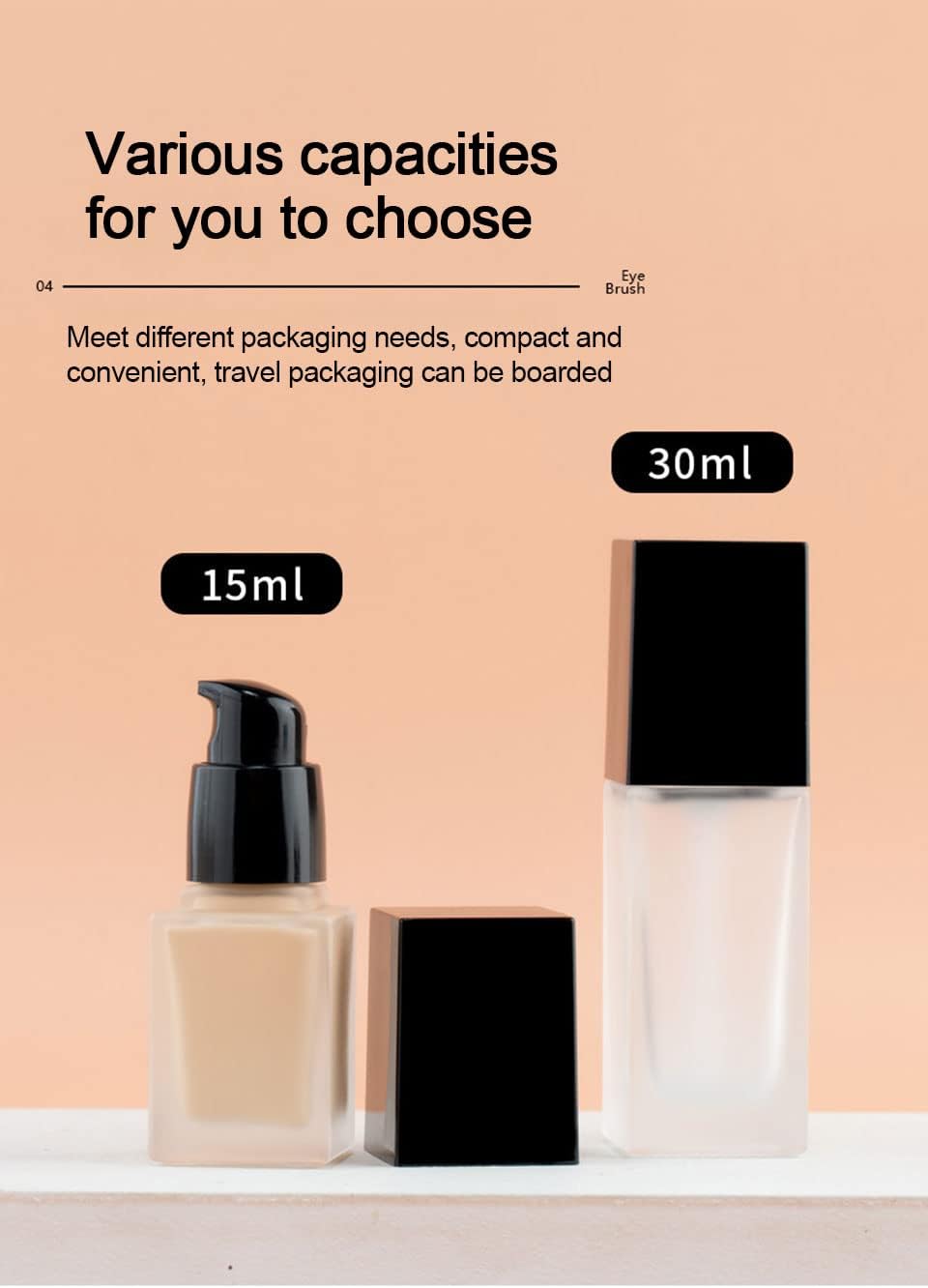 2 Pack 30ml/1oz Empty Frosted Glass Foundation Bottle, Travel Refillable Square Lotion Pump Bottles for Essential Oils Liquid Body Cream Cosmetic Samples Vials