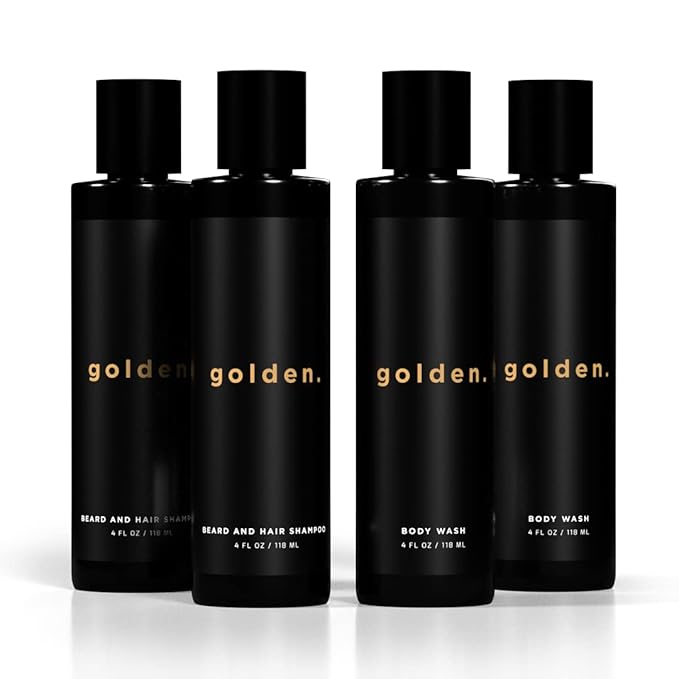 Golden Grooming Co. 3-in-1 Men's Body Wash - Hair & Beard Shampoo - Cleanses, Hydrates, Softens - Body Wash for All Skin Types - Refreshing Scent - 4FL Oz (Pack of 2)