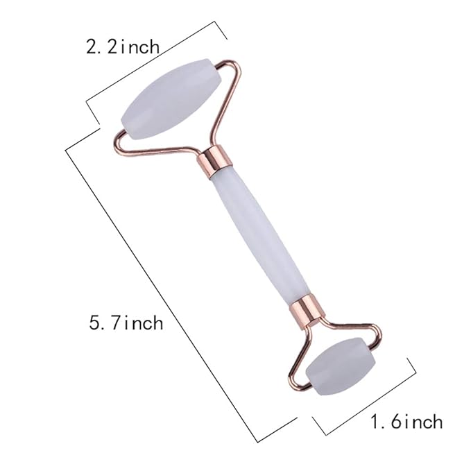 Jade Roller and Gua Sha Set - Facial Body Eyes Neck Massager Tool for Beautiful Skin Detox - Reduce Wrinkles Aging -（White Jade）