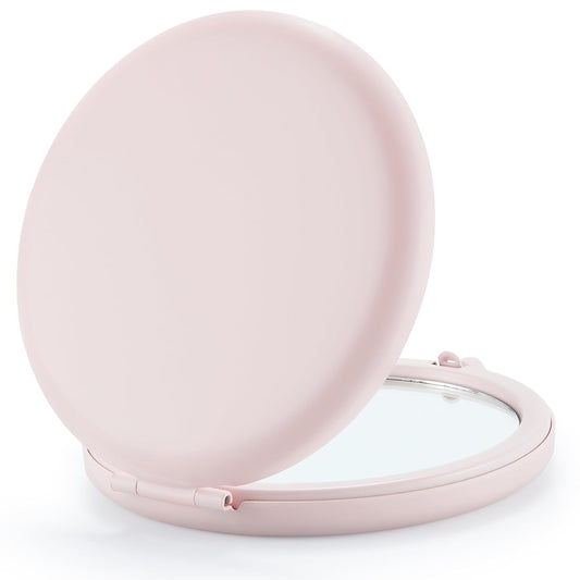 Compact Mirror for Purse, Double-Sided 1X/2X Magnifying Metal Pocket Makeup Mirrors(Round,Pink Marshmallow)