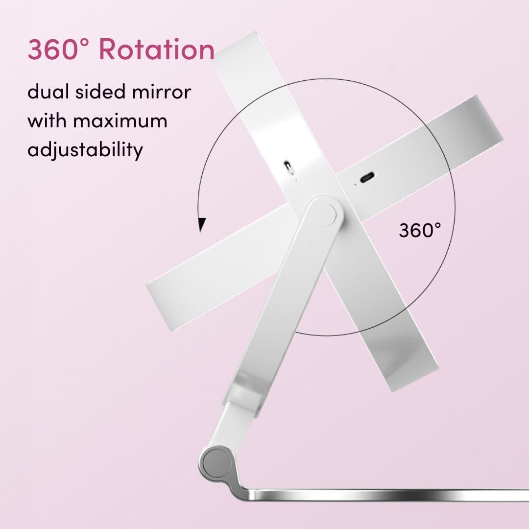 Fancii Travel Magnifying Mirror 10x /1x with Lights, Rechargeable | 9-Inch Extra Large LED Lighted Makeup Mirror, Folding Double Sided Portable Vanity Mirror, 3 Light Settings, Touch Sensor (Sadie)