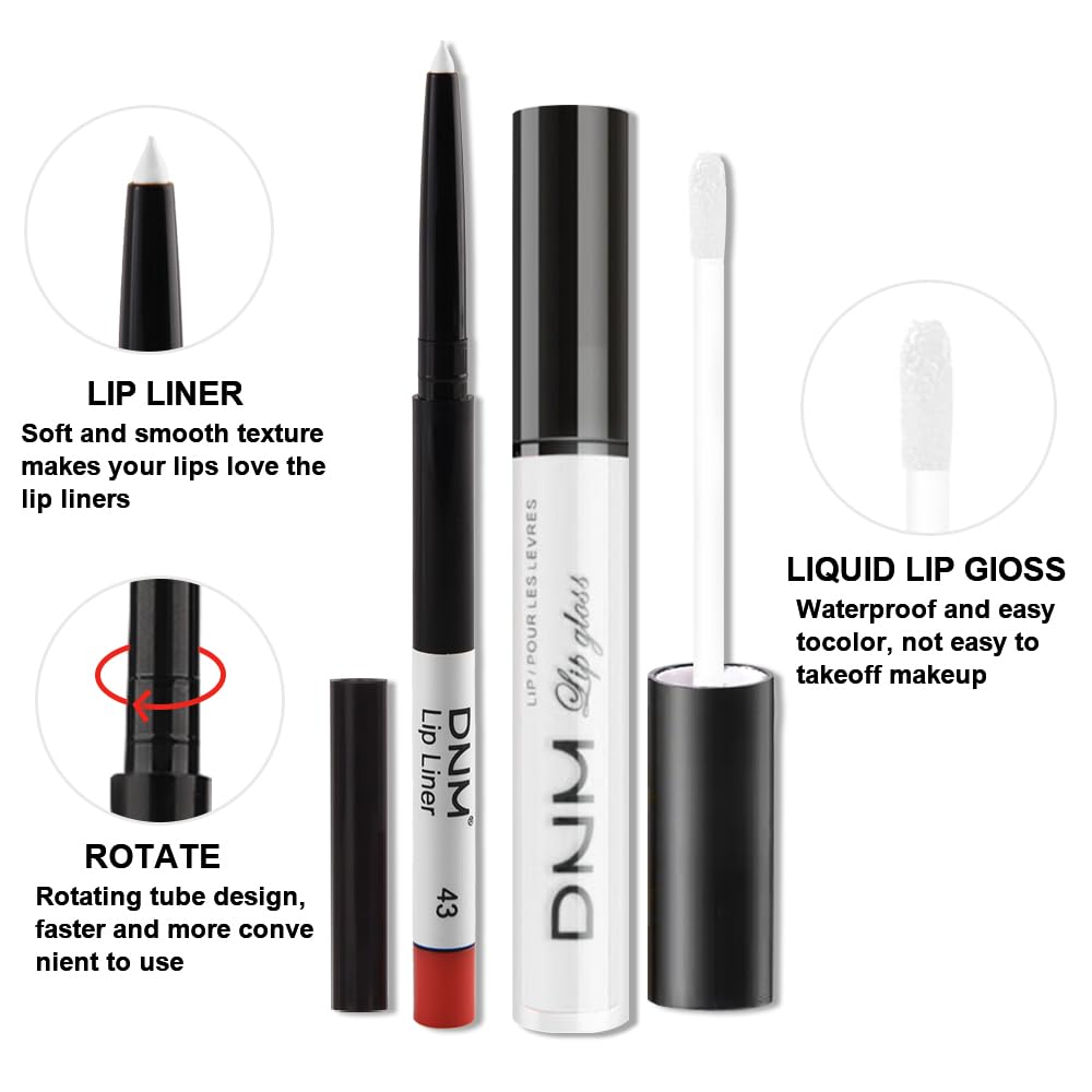 evpct 2Pcs White Matte Liquid Lipstick Lip Gloss Stain and Retractable Lip Liner Makeup Set for Women Long Lasting Waterproof 24 Hours Permanent Lipstick labial mate larga duracion 24 43#