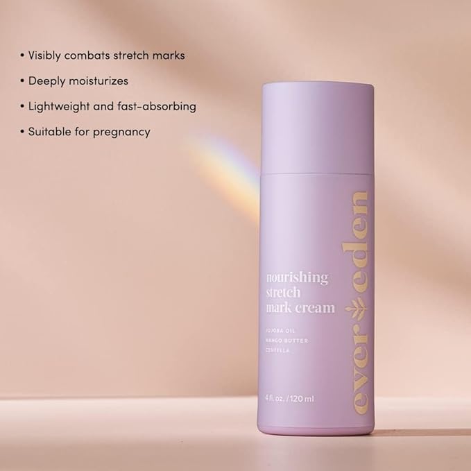Evereden Nourishing Stretch Mark Cream, 4.0 fl oz. & Golden Belly Serum, 1.7 fl oz. & Soothing Belly Mask for Stretch Marks - 2nd/3rd Trimester Size, 4 pack | 3 Item Bundle Set | Pregnancy Skincare