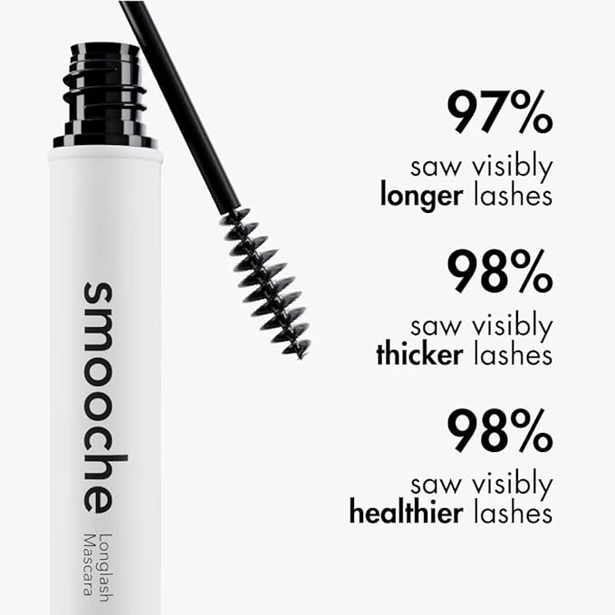 Smooche Long Lash Mascara – Smudge-Proof, Lash-Boosting Mascara with Growth Serum – Instant Length & Volume – Clean, Vegan, and Natural Ingredients – 3mL