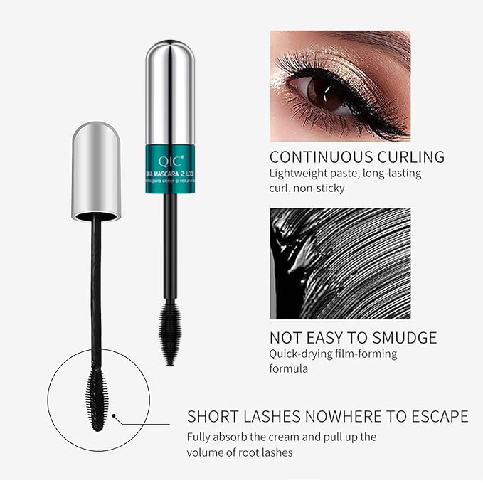 2-in-1 4D Silk Fiber Mascara: 5x Longer, Waterproof, No Clumping, Long-lasting, and Smudge-Proof for Natural Eyelash Makeup (Silver Tube, 1Pc)