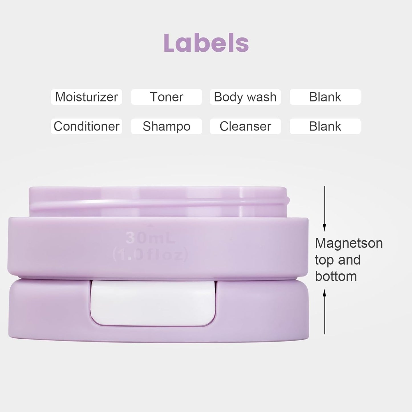 Gemice Travel Containers for Toiletries, Magnetic Travel Containers, TSA Approved Cream Jars with Toiletry Bag, Leak-proof Small 1oz Capsules Set with Multiple Labels for Organization (4 Pack)