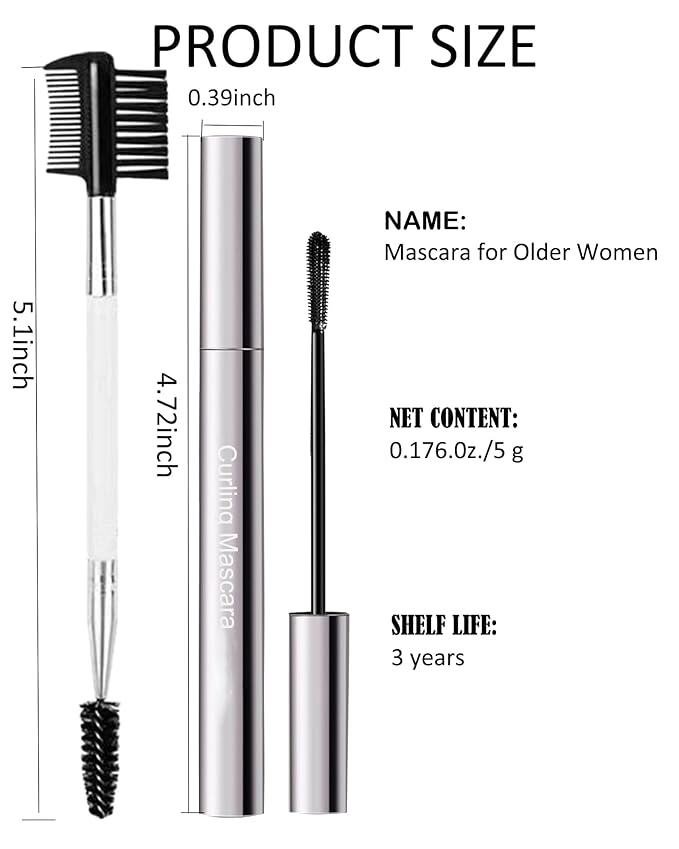 Black Mascara for Older Women 60 Plus, Waterproof Prime Volume and Length Mascara for Mature Women with Thinning Lashes,No Clumps,Long Lasting Hypoallergenic Mascaras For Sensitive Eyelash Makeup