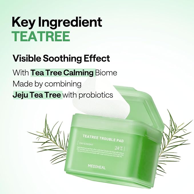 MEDIHEAL Teatree Trouble Pad - Square Cotton Facial Toner Pads with Tea Tree & Lactobacillus - Soothing to Calm Sensitive & Acne Prone Skin- Vegan Face Gauze 100