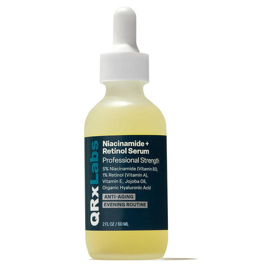 QRxLabs Niacinamide & Retinol Serum - 2 fl Oz - Niacinamide, Retinol & Arbutin - Anti-Aging Pore & Wrinkle Reducer - Fades Blemishes & Tightens Skin