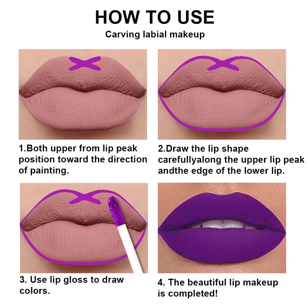 evpct 2Pcs Lavender Purple Matte Liquid Lipstick Lip Gloss Stain and Retractable Lip Liner Makeup Set for Women Long Lasting Waterproof 24 Hours Lipstick labial mate larga duracion 24 53#