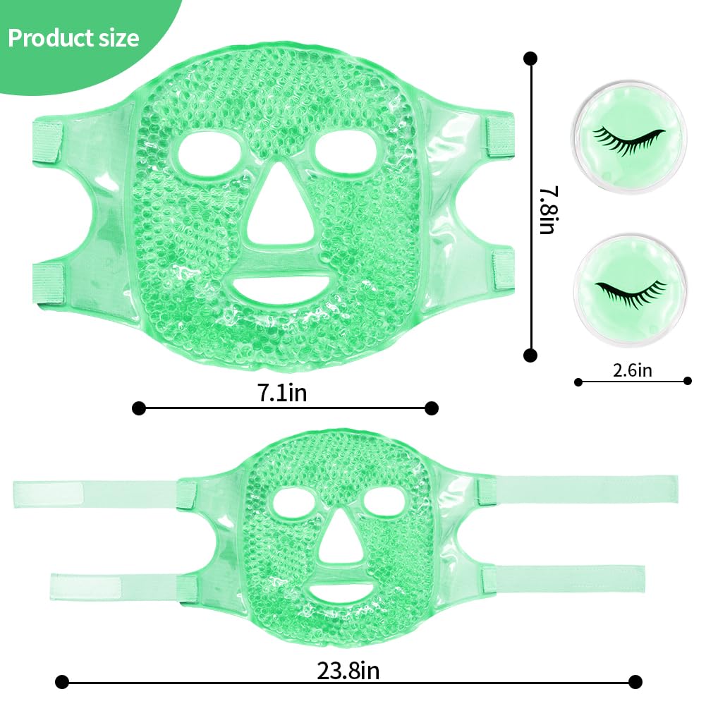 Face Eye Masks for Dark Circles and Puffiness, Migraines, Headache, Stress, Redness, Acne, Cooling Face Masks for Women Man, Hot Cold Use Ice Face Mask. (Green)
