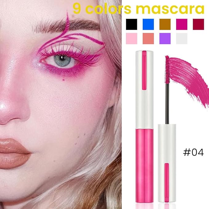 Colored Mascara for Eyelashes with Comb Set,Colorful Waterproof Long lasting Charming Voluminous Mascara for Women Cruelty Free Vegan Eye Makeup (C-1Pc 04#berry color, C)