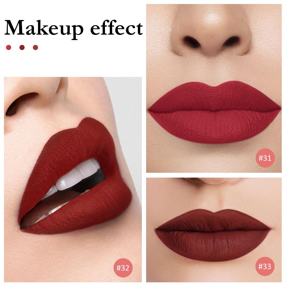 evpct 3Pcs Dark Deep Ruby Light Rose red Brown red Matte Liquid Lipstick Sets for Women 24-hour Matte+Lipstick Lipsticks Lip Stain Gloss Long Lasting 24 Smudge Waterproof