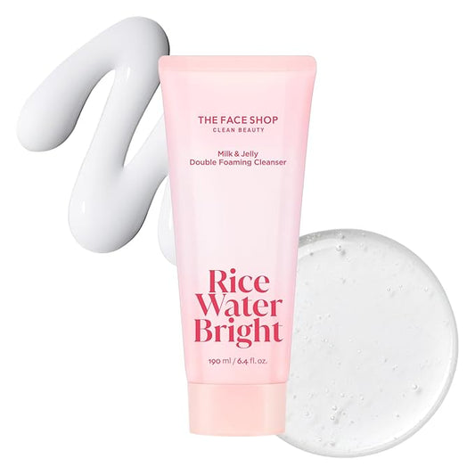 The Face Shop Rice Water Bright Milk & Jelly Double Cleanser, Double Cleansing in Half the Time, 2-in-1 Makeup Remover & Face Wash, Hydrating & Moisturizing, Korean Skin Care, Vegan, 6.4 fl. oz.