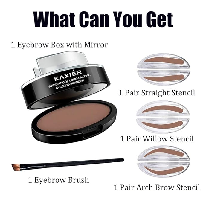 GL-Turelifes 3 Pairs of Seals Eyebrow Stamp with Brow Brush Perfect Eye Brow Power One Second Make Up Nature Brow(Dark Brown)