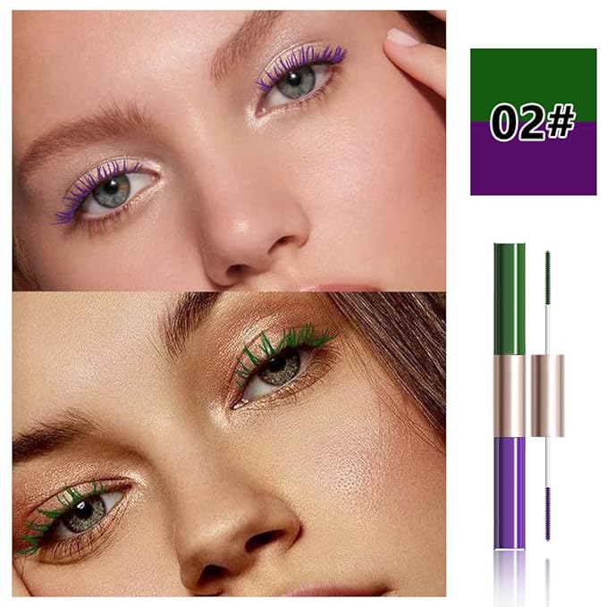 BINGBRUSH Colored Green Mascara for eyelashes Dual ended Long-Lasting Volumizing Lengthening Purple Mascara, green contacts for eyes Waterproof Eye Makeup for Party Daily Looks (02#-Green & Purple)