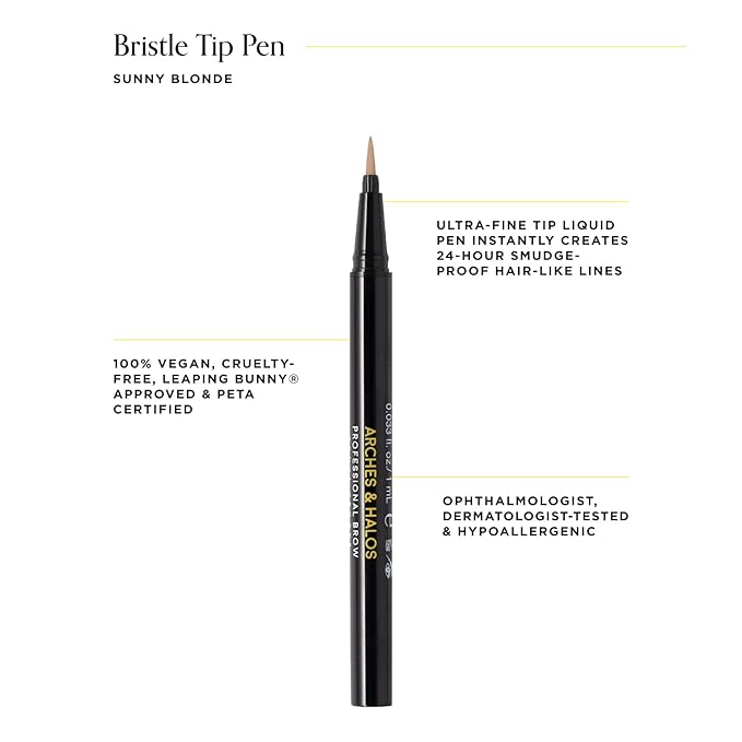 Arches and Halos Fine Bristle Tip Pen - Eyebrow Pencils for Women - Vegan Brow Pencil - Smudge-Proof, Buildable Formula - Sunny Blonde - 0.02 oz