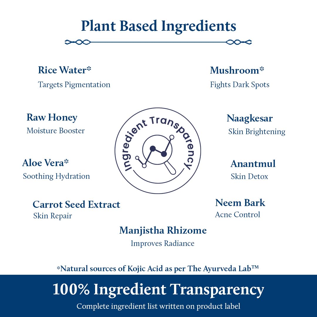 Blue Nectar Rice Water Face Wash with 2% Kojic Acid for Pigmentation | Face Cleanser for Oily, Dry & Sensitive Skin | Face Wash for Women & Men (11 Herbs, 6.76 Fl Oz)