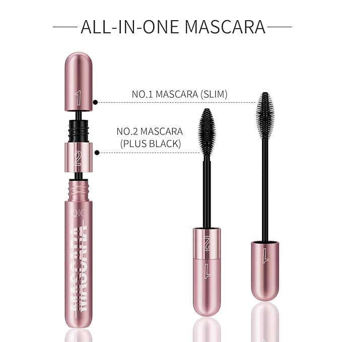 2-in-1 Mascara, Dual-Effect Lengthening and Volume, 4D Silk Fiber Lash mascara (Pink Tube, 1Pc)