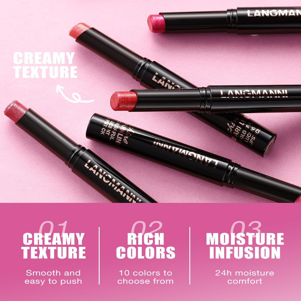 Jolilab 8Pcs Sparkling Lipstick Lip Gloss Long Lasting Waterproof Moisturizer Lip Balm Glitter Shimmer Metallic, Diamond Shiny Bold Glow Goth Lipstick for Women Girls