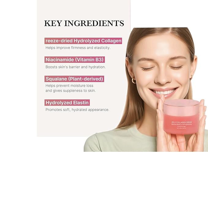Collagen Jelly Cream,Korean Face Moisturizer with Niacinamide&Freeze-Dried Hydrolyzed Collagen,Glow Hydration & Anti-Aging Skincare for Fine Lines,& Dullness,24 Hour Hydration