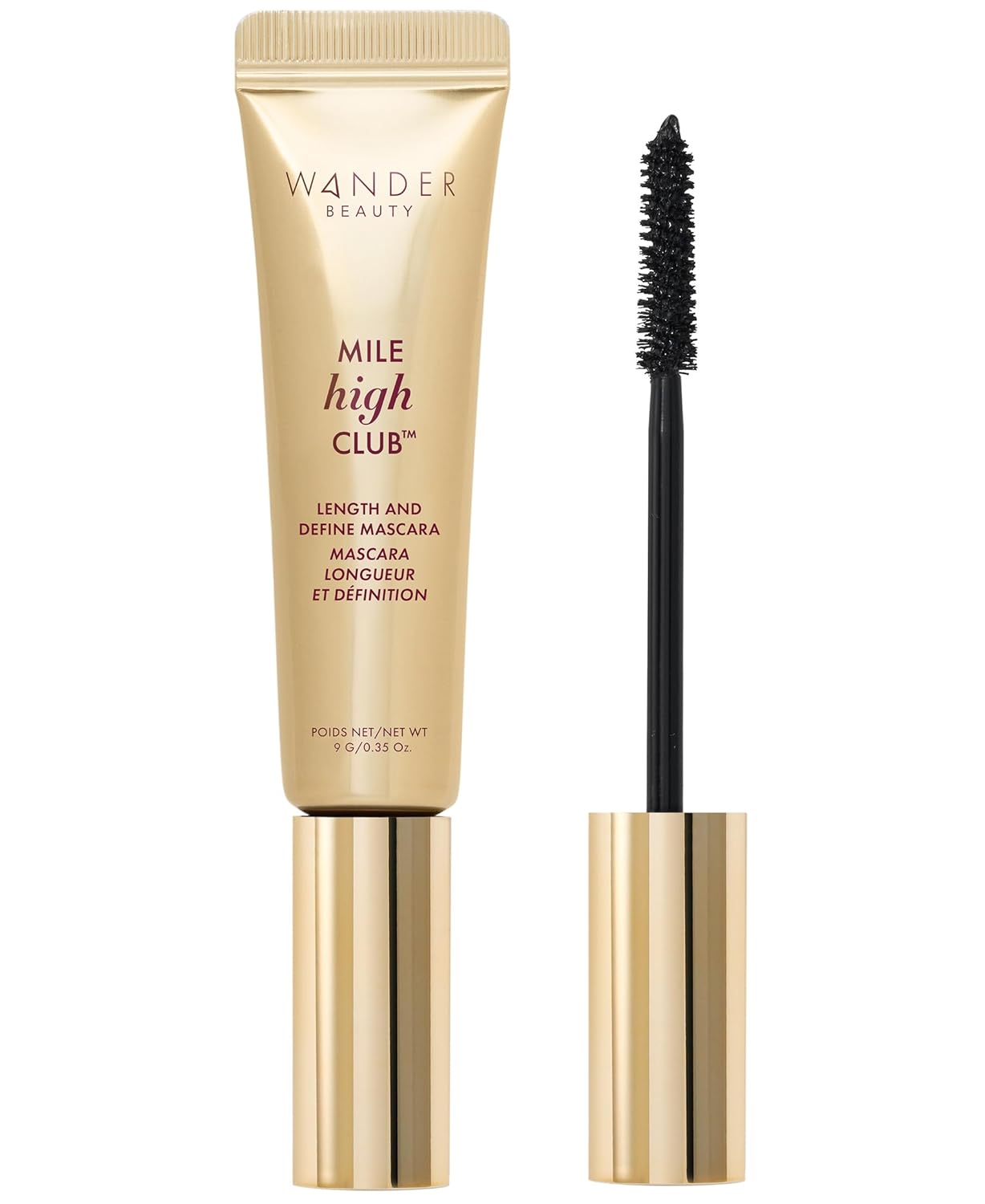 Wander Beauty Mile High Club Length + Define Black Mascara - Smudge-Proof, Lash Lengthening Mascara for a Full, Fanned Out Effect - Castor Oil + Peach Leaf Conditions & Strengthens - 0.31 fl oz