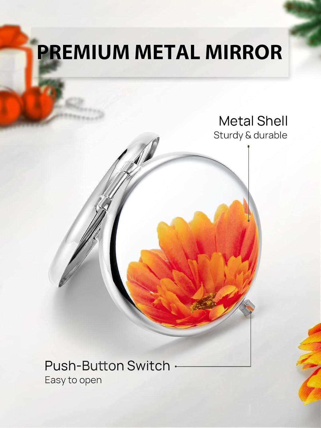 Compact Mirror Bulk, Pack of 24 Double-Sided 1X/2X Magnifying Metal Makeup Mirrors(Round, Silver)